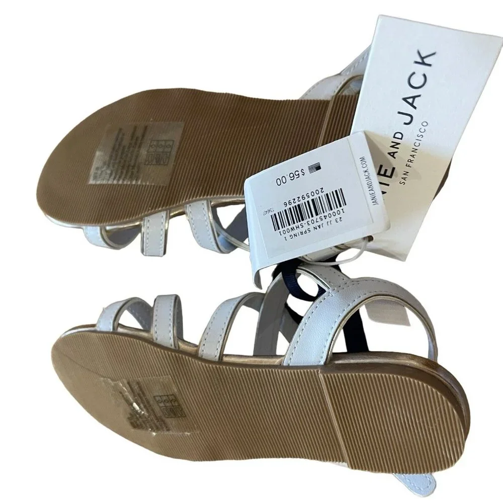 Janie And Jack Sandals Girls Size‎ 10 Strappy White Flat Buckle Party